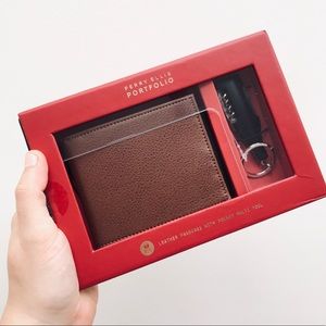 PERRY ELLIS Brown Leather RIFD Wallet / Multi Tool Set